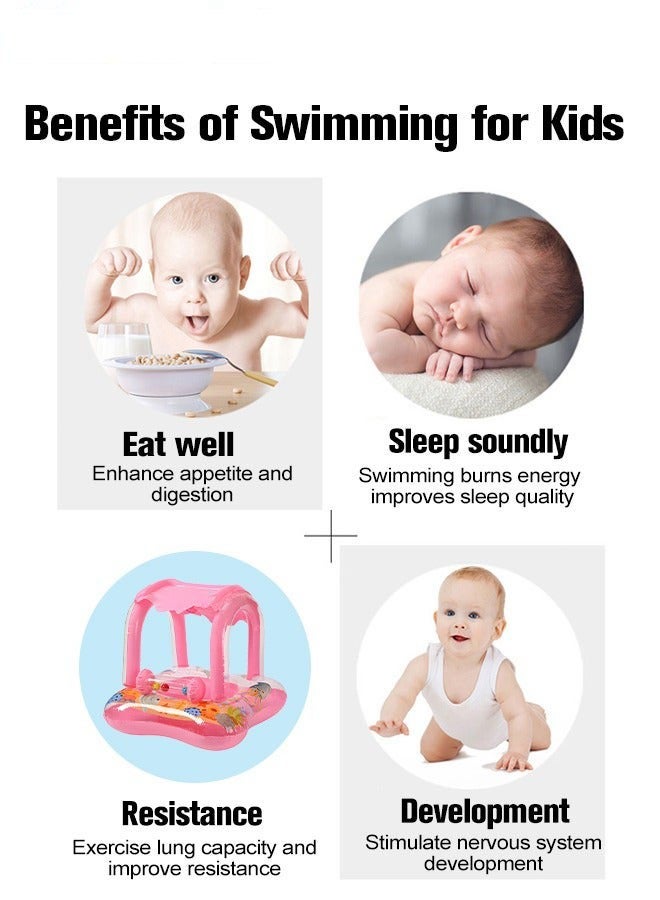 DURKU Inflatable Baby Pool Float with Sun Canopy, Cartoon Patterns and Bells, Safety Seat and Comfortable Infant Floaty, Fun Water Toys for Kids, Suitable for Family Swimming Pools, Outdoor Trips, Lakes a - Image 4