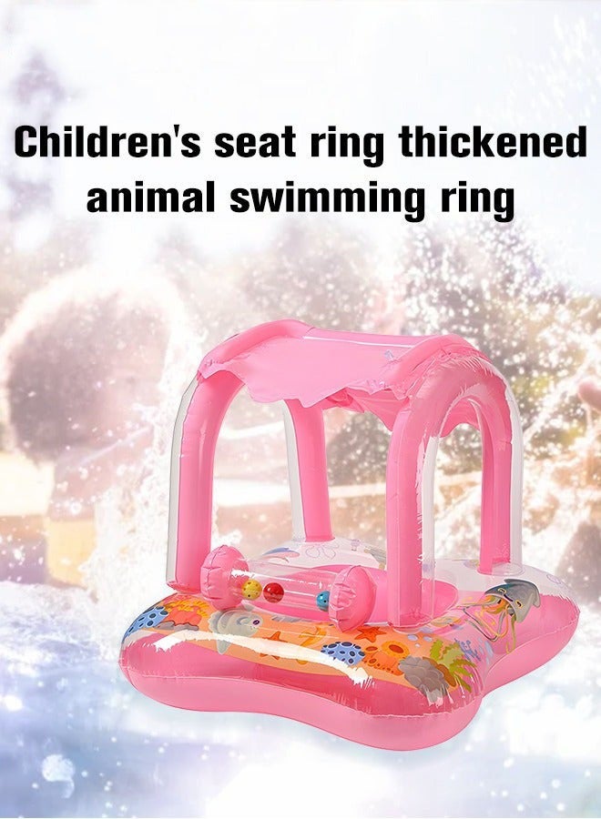 DURKU Inflatable Baby Pool Float with Sun Canopy, Cartoon Patterns and Bells, Safety Seat and Comfortable Infant Floaty, Fun Water Toys for Kids, Suitable for Family Swimming Pools, Outdoor Trips, Lakes a - Image 5