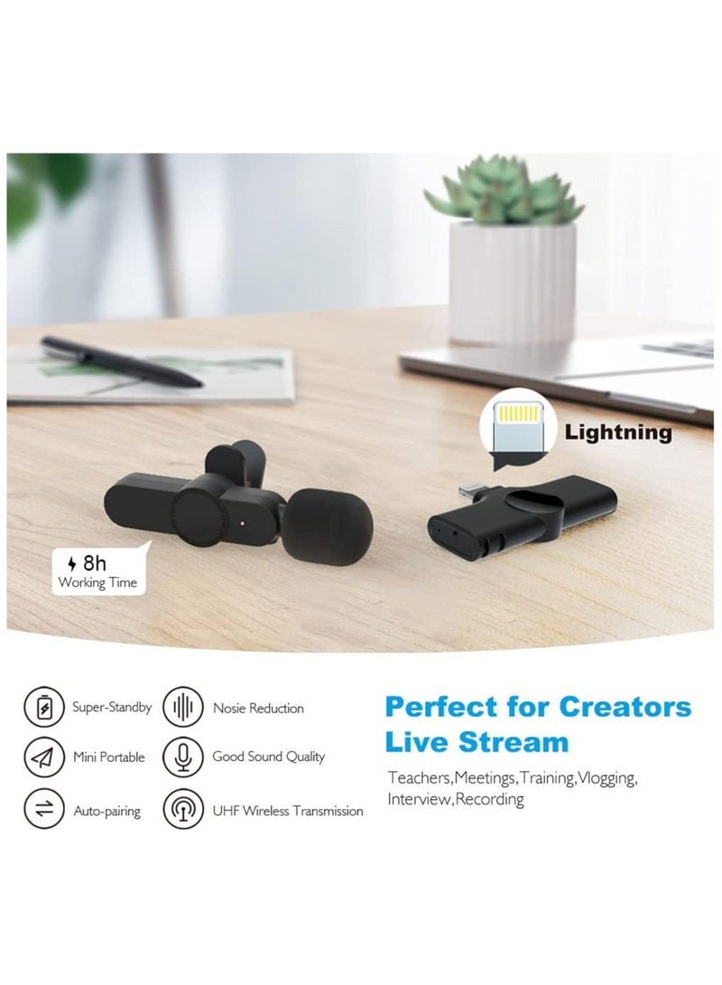 Wireless Lapel Lavalier Microphone for iPhone iPad Recording YouTube Facebook Live Stream Vlog Auto Sync Wireless Mic with 2 Clips - Image 2