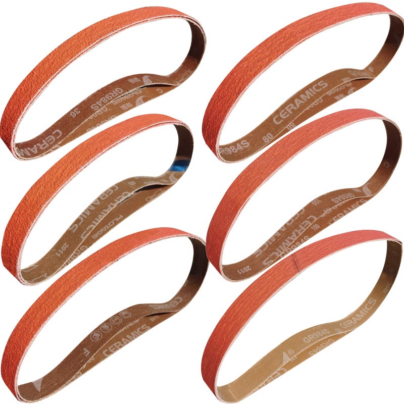 Tonmp 12 Pack 1 x 30 Inch Metal Grinding Ceramic Sanding Belts Kit -2 Pcs Each of 36 40 60 80 100 and 120 Grits Premium Sharpening Sander Belts (1x30 Inch) - Image 1