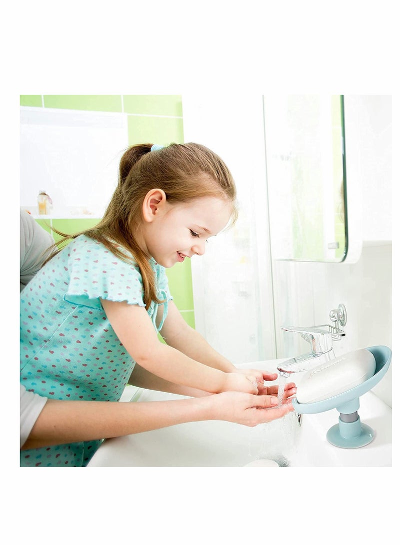 KASTWAVE حامل صابون للدش، شكل ورقة ذات تصريف ذاتي لحامل صابون بار، موفر للصابون مع كوب شفط، غير مثقوب سهل التنظيف لحامل صابون بار للدش، الحمام، حوض المطبخ (أزرق فاتح، رمادي فاتح) - Image 4