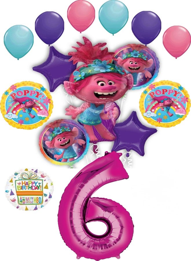 أناجرام مستلزمات حفلة عيد الميلاد السادس من بوبي وورلد تور، باقة بالونات ترولز مكونة من 15 قطعة - Image 1