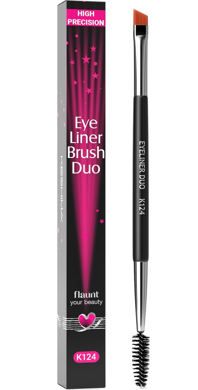Keshima Angled Eyeliner Brush Duo – Extra Fine Precision Eye Liner Brush & Spoolie – Dual-Ended Tool for Liner Application, Eyebrow Grooming, Shaping & Blending Powders, Gels & Liquids - Image 1
