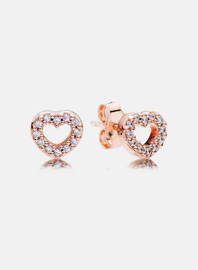 14K Rose Gold-Plated Heart Stud Earrings with Clear Cubic Zirconia
