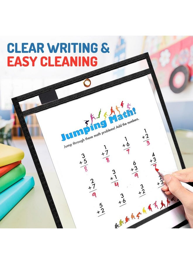 Bonbela Dry Erase Sleeves 30 Pack - 10 x 13 Reusable Dry Erase Sheet Sleeves for Work & School Worksheets - Heavy Duty Dry Erase Sheet Protectors Quickly Wipe to a Flawless Clean (Black)  - Image 2