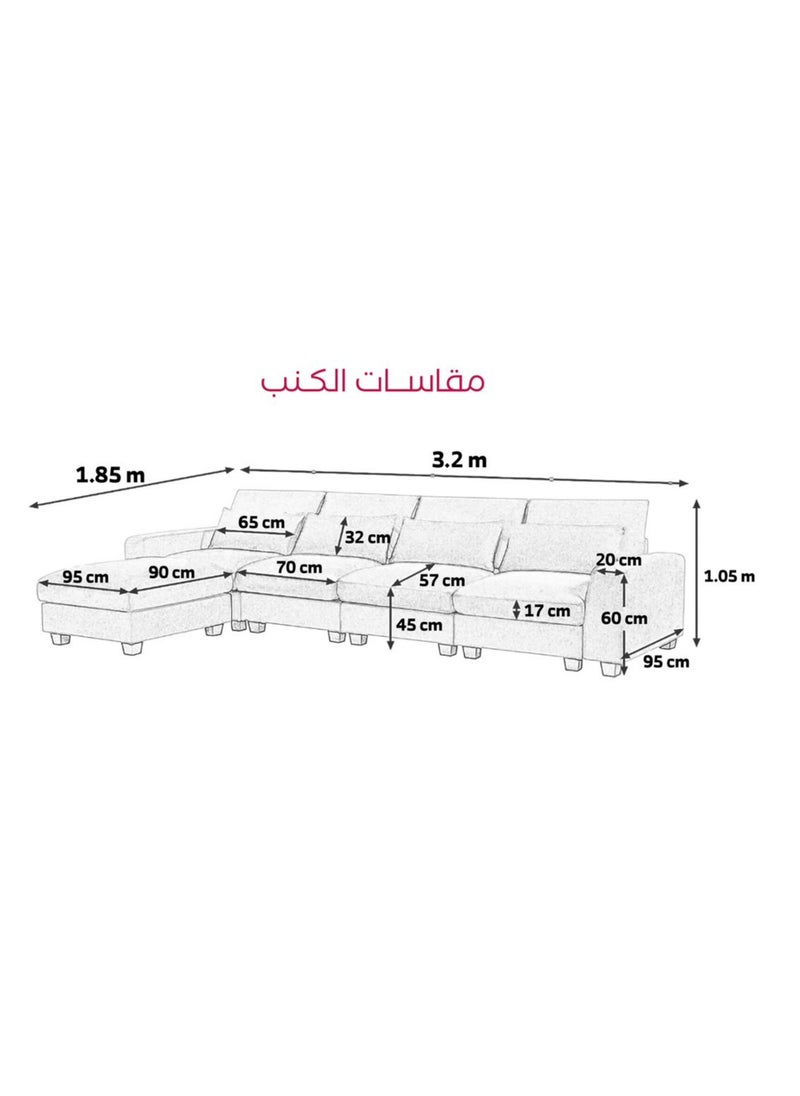 HOMEVEO - Comfortable L Shaped  4-seater high-back corner sofa set, size 3.2 x 1.85 meters - Image 1