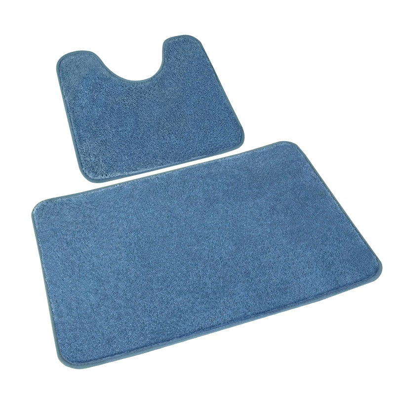 Rururug Bath Mat Sets 2 Piece Washable Microfiber Bathroom Mats New Point Plastic Nonslip Bottom Bath Rug and Toilet Mat Set Dusk Blue 50x80cm50x40cm