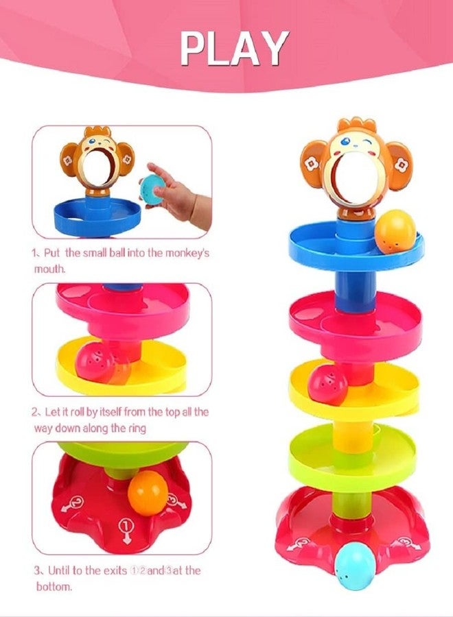 VGRASSP Rolling and Swirling Ramp Toy for Baby and Toddlers | 5 Layer Ball Drop Tower with 3 Colorful Plastic Rattle Balls | Stack-Drop-Roll Fun Toy - Color As Per Stock - Image 2