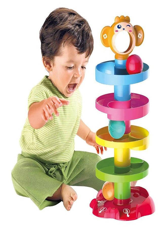 VGRASSP Rolling and Swirling Ramp Toy for Baby and Toddlers | 5 Layer Ball Drop Tower with 3 Colorful Plastic Rattle Balls | Stack-Drop-Roll Fun Toy - Color As Per Stock - Image 1