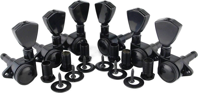 guyker Guitar Locking Tuners (3L + 3R Handed) - 1:21 Models Rear Lock String Tuning Key Pegs Machine Head with Trapezium Handle Replacement for Electric, Folk or Acoustic Guitars - Black - Image 1