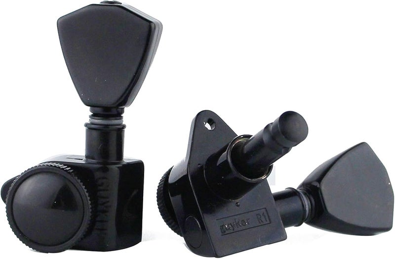 guyker Guitar Locking Tuners (3L + 3R Handed) - 1:21 Models Rear Lock String Tuning Key Pegs Machine Head with Trapezium Handle Replacement for Electric, Folk or Acoustic Guitars - Black - Image 3