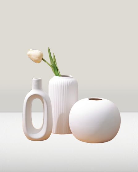 Craftribal ceramic Trio Vases (White) Set of 3 Matte Finish Ceramic Designer Flower Vases for Home, Decoration, Centre Table, Room, Side Corner Beautiful Decorative Vases - Minimalist & Stylish Design - Image 4