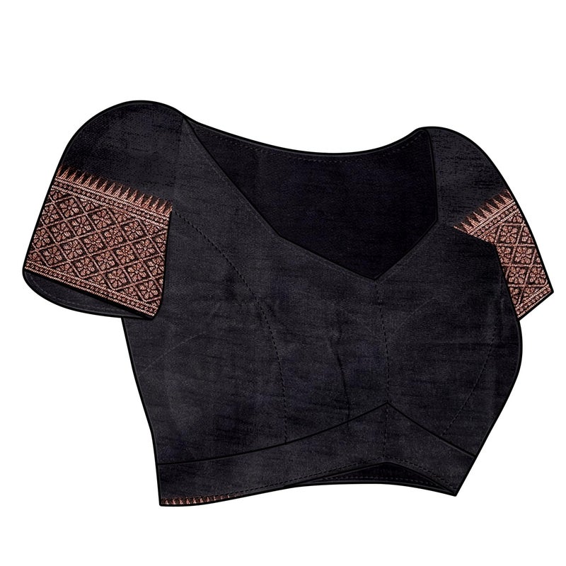 Sidhidata Women's Banarasi Jacquard Silk Saree with Unstitched Blouse Piece - Elegant Black Design - Image 5