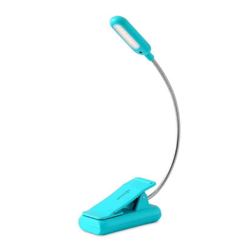 VAVOFO Clip On Book Light for Bed Kids 7 LED Reading Light with 9Level Warm Cool White Daylight Eye Care Lamp with Power Indicator for Bookworms Blue