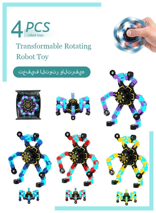4 Pcs Fidget Spinners Glow in The Dark, Fingertip Gyro DIY Deformable Robot Funny Sensory Fidget Toys Decompression Spinner Birthday Gifts Classroom Prizes Party Favors for Kids Adults - Image 1