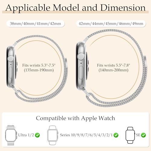 Vigamen Waterproof Stainless Steel Milanese Band with Case Compatible with Apple Watch Bands for Women Men 46mm,Magnetic Metal Wrist Straps for iWatch Series 10 11,Breathable,Adjustable,Silver - Image 5