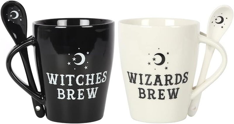 Pacific Giftware Witches  Wizard Mug And Spoon Set Fit for any gothic couple