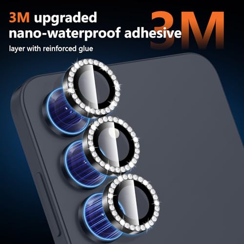 Avocase for Samsung Galaxy S25 Plus Camera Lens Protector, Individual Metal Ring Tempered Glass Lens Cover, [Strong Adsorption] Scratch Resistant Ultra-Thin HD Clear Lens Cover, 1 Set-Black Diamond - Image 4