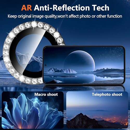 Avocase for Samsung Galaxy S25 Plus Camera Lens Protector, Individual Metal Ring Tempered Glass Lens Cover, [Strong Adsorption] Scratch Resistant Ultra-Thin HD Clear Lens Cover, 1 Set-Black Diamond - Image 3