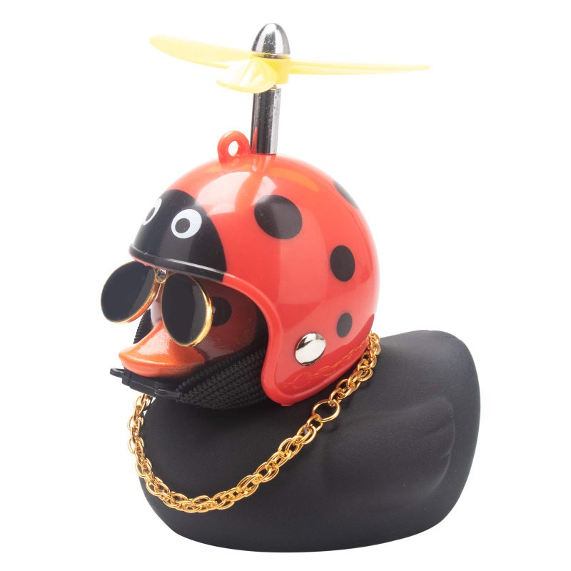 wonuu Rubber Duck Car Decorations Black Duck Car Dashboard Ornaments with Propeller Helmet for Adults Black 8 - Image 2