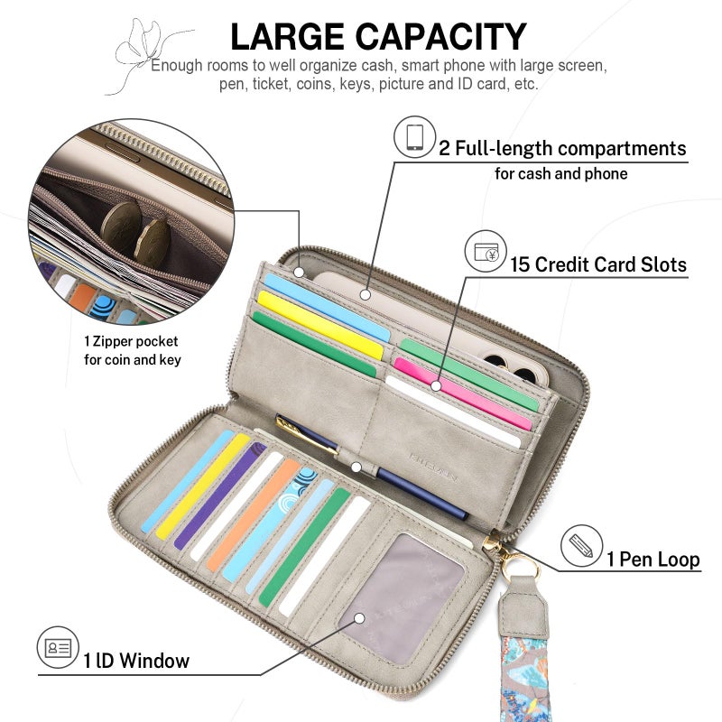 KITEVIUN RFID Wallet Women, Large Capacity Butterfly Cell Phone Clutch Purses Ladies Wristlet Wallets for Women - Image 4