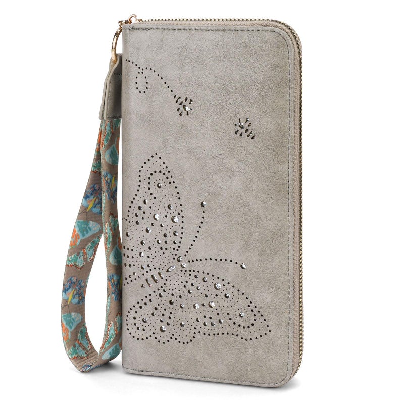 KITEVIUN RFID Wallet Women, Large Capacity Butterfly Cell Phone Clutch Purses Ladies Wristlet Wallets for Women - Image 1