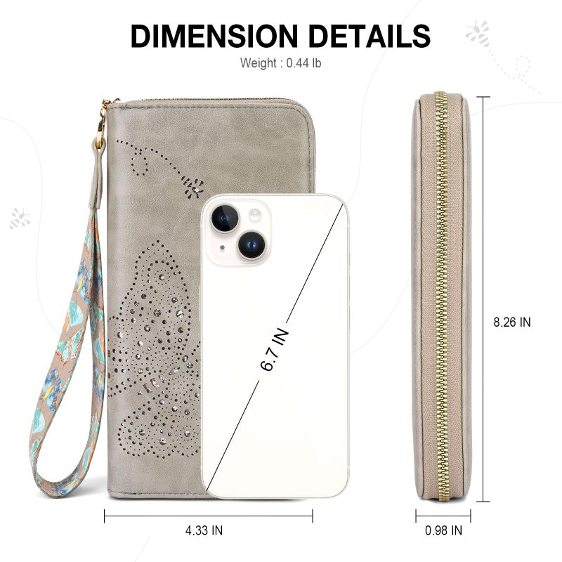 KITEVIUN RFID Wallet Women, Large Capacity Butterfly Cell Phone Clutch Purses Ladies Wristlet Wallets for Women - Image 3