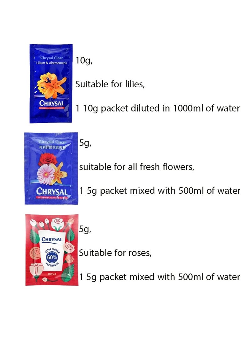 كريسال مجموعة مزيج حافظة الزهور، 5 جم * 10 قطع من النوع العام + 5 جم * 10 قطع من بتلات الورد + 10 جم * 5 قطع من بتلات الزنبق، يمكن لمواد حافظة الزهور والمحاليل المغذية أن تطيل عمر الزهور. - Image 2