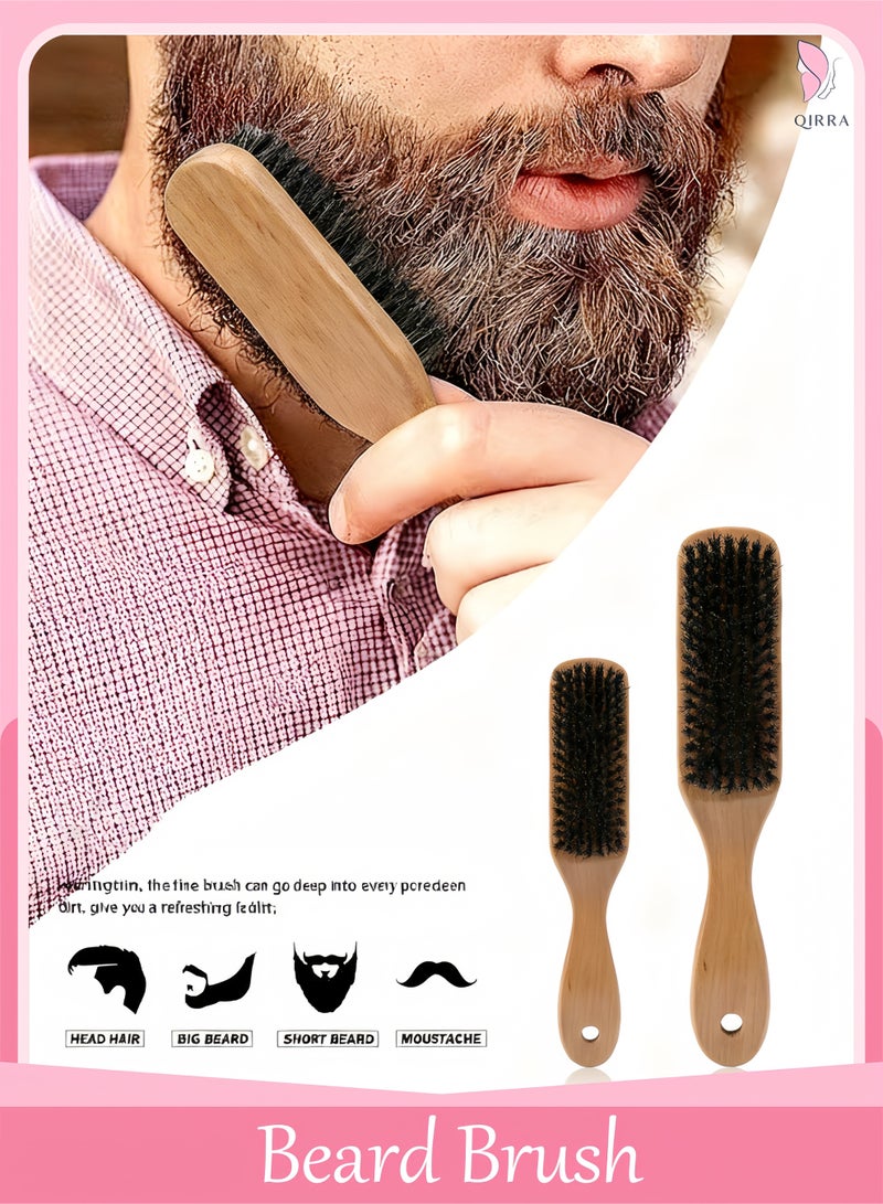 QIRRA Men's Beard Grooming Brush – Wooden Handle Bristle Brush for Mustache & Beard Styling – Compact and Portable – Black - Image 1