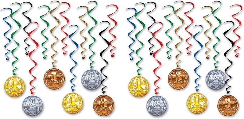 Beistle Award Medal Whirls 24 Piece Sports Party Supplies Hanging Spiral Decorations 175  32 Multicolored - Image 1