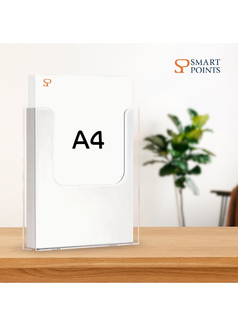 "سمارت بوينتس  " حامل مستندات أكريليك جداري بحجم A4 (4 قطع)   – منظم ملفات ومجلات شفاف مع مسامير للتثبيت – رف عرض جداري (30.5 × 22.9 × 8.1 سم) - Image 2
