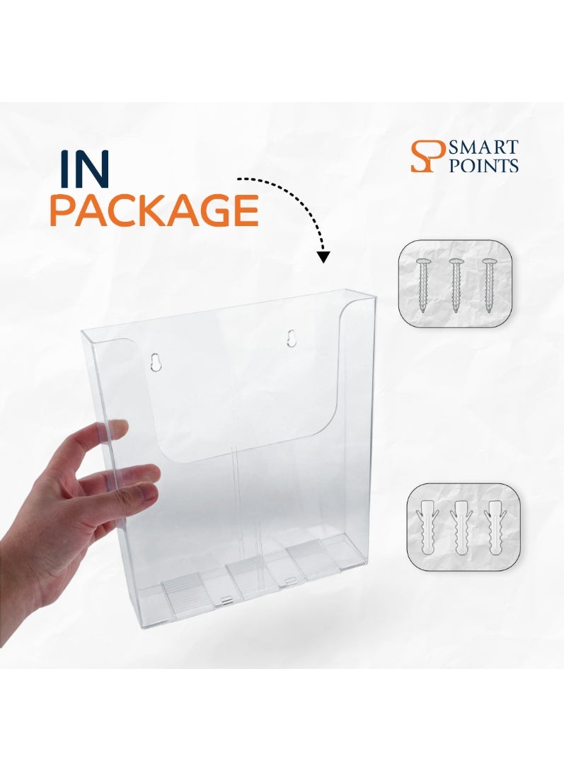"سمارت بوينتس  " حامل مستندات أكريليك جداري بحجم A4 (4 قطع)   – منظم ملفات ومجلات شفاف مع مسامير للتثبيت – رف عرض جداري (30.5 × 22.9 × 8.1 سم) - Image 5