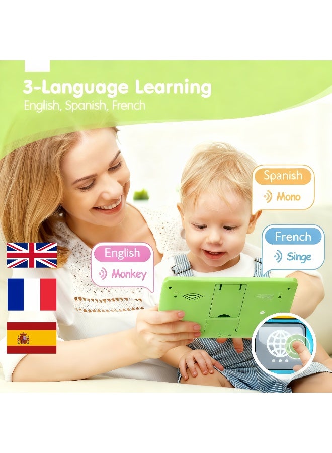 LBMT Early Development Toy for Toddlers with 3 Language(English, French, and Spanish),Learning Tablet with Sounds & Musical,Kids Reading & Writing Toys,Learn and Educational Toys for Ages 1+ Boys Girls (Green) - Image 4