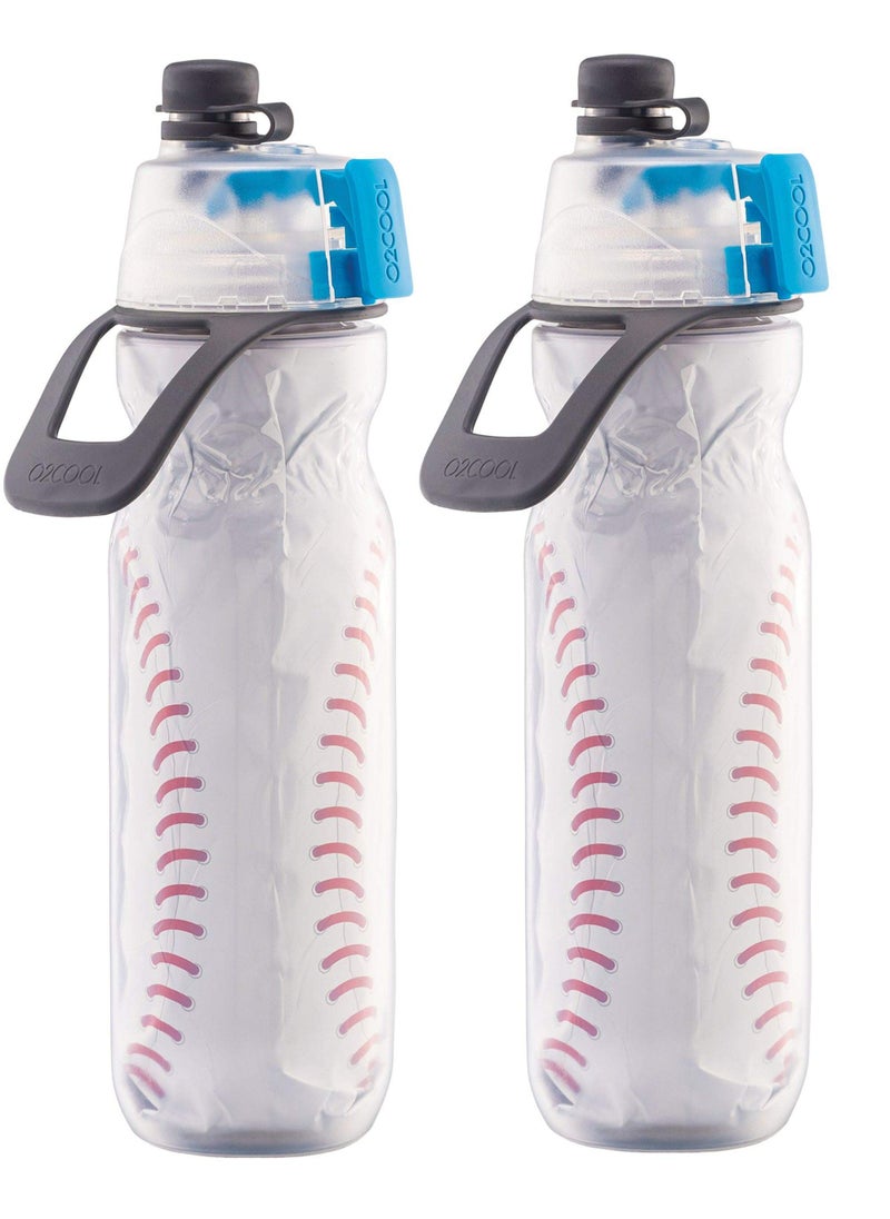 O2COOL O2COOL Mist N Sip Misting Water Bottle 2in1 Function With No Leak Pull Top Spout Sports Reusable Water Bottle  20 oz 2 Pack Baseball 