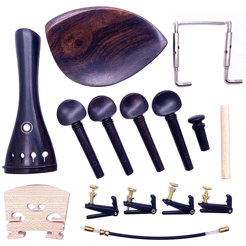 Jiayouy 15Pcs 4/4-3/4 Size Violin Fiddle Accessories Kit with 4 Tuning Pegs Tailpiece Tail Gut 4 Fine Tuners Endpin Sound Post Bridge Chin Rest Replacement Parts Ebony Wooden - Image 1