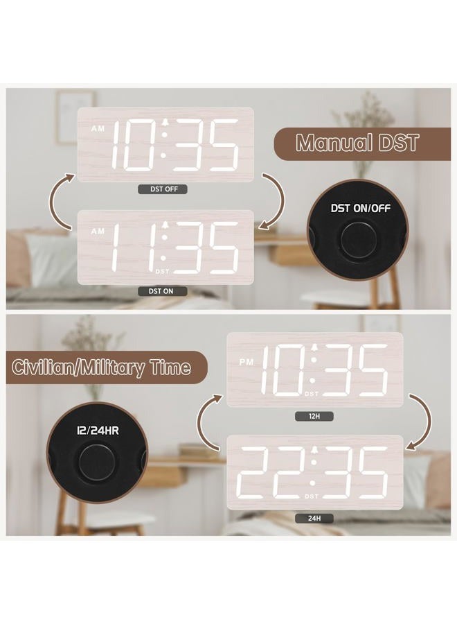DreamSky Wooden Digital Alarm Clock for Bedroom - Desk Clock for Living Room with Large Numbers, Dimmer, Loud Alarm for Heavy Sleepers with Volume Control, DST, Office Wood Decor (Adapter Powered) - Image 5