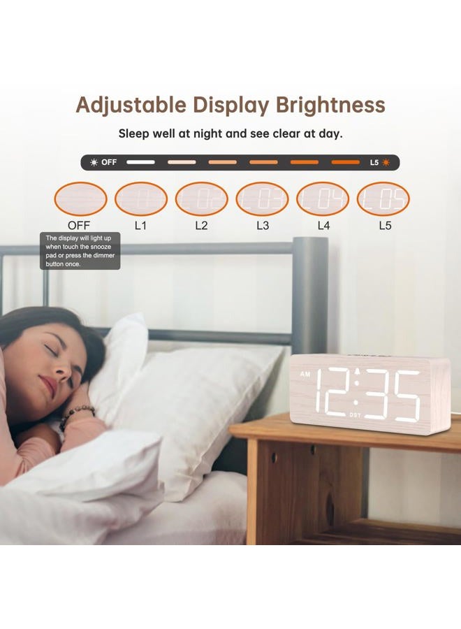 DreamSky Wooden Digital Alarm Clock for Bedroom - Desk Clock for Living Room with Large Numbers, Dimmer, Loud Alarm for Heavy Sleepers with Volume Control, DST, Office Wood Decor (Adapter Powered) - Image 4