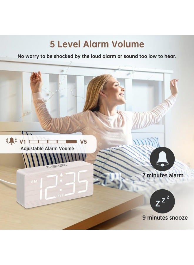 DreamSky Wooden Digital Alarm Clock for Bedroom - Desk Clock for Living Room with Large Numbers, Dimmer, Loud Alarm for Heavy Sleepers with Volume Control, DST, Office Wood Decor (Adapter Powered) - Image 3