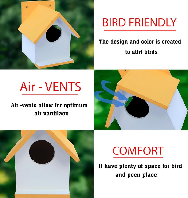 HELLONZ Bird House for Sparrow, Budgies & Finches with Air Ventilation and Mounting Hook (Pack of 8) (Orange) - Image 2