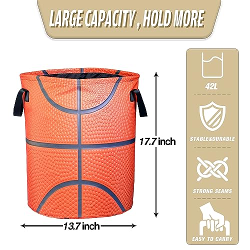 NUTAINLA Basketball Texture Laundry Basket Ball Foldable Waterproof Oxford Cloth Funny Tote Bag Laundry Hamper Clothes Storage Bucket Toy Organizer For Bathroom/Laundry Storage/Bedroom 17.7x13.7 Inch - Image 2