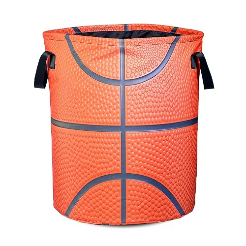 NUTAINLA Basketball Texture Laundry Basket Ball Foldable Waterproof Oxford Cloth Funny Tote Bag Laundry Hamper Clothes Storage Bucket Toy Organizer For Bathroom/Laundry Storage/Bedroom 17.7x13.7 Inch - Image 1