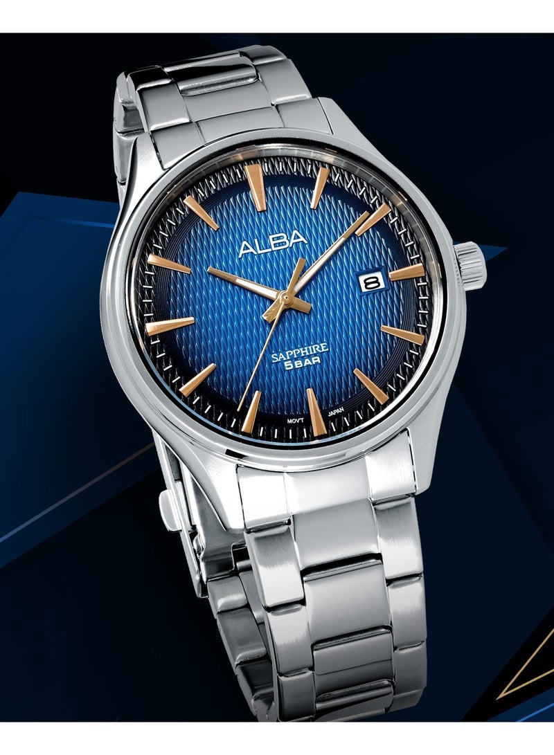 Alba Prestige Men’s Watch AS9U37X1, 42 mm Blue Gradation Dial, Stainless Steel Case & Bracelet, 50 m WR - Image 1