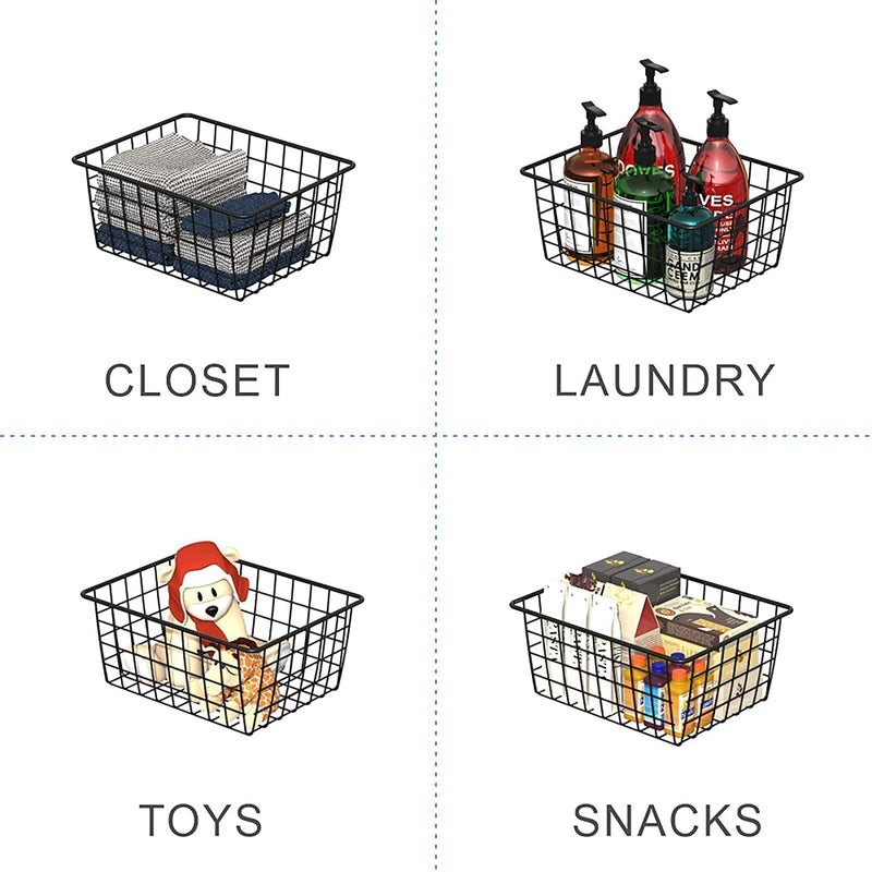 Kiwilon Multi-Purpose Basket For Storage I Fruit Basket For Dining Table I Wire Fruit Basket I Gift Hamper Basket I Pantry Organizers And Storage For Kitchen ( 11.1 X 8.7 X 4.7 Inch ) (Black) - Image 2