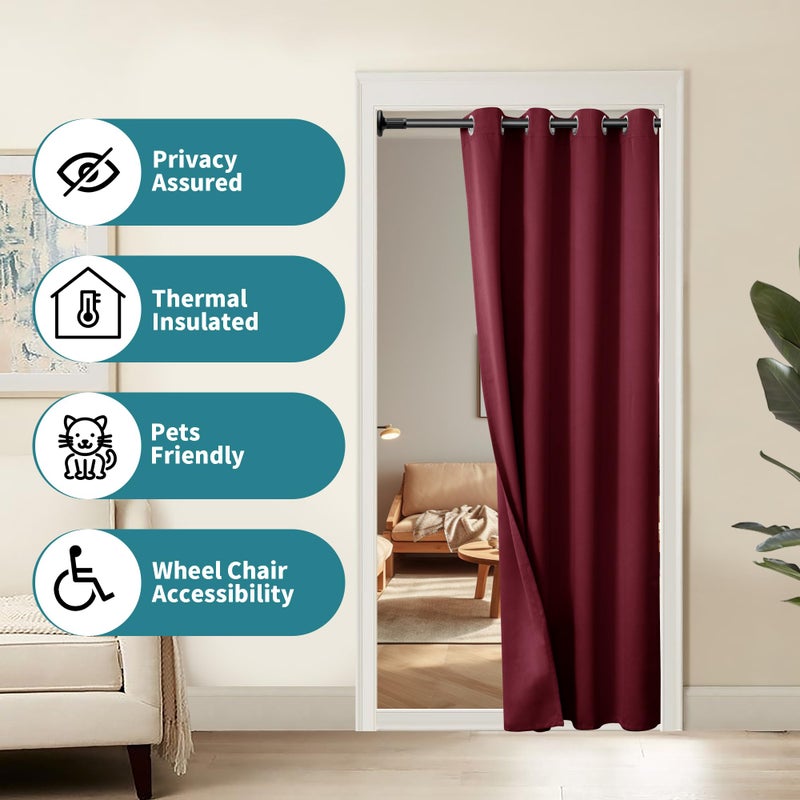 BGment Bression Burgundy Door Surtain 80 بوصة الطول لمدخل غرفة نوم الخزانة الستار الخصوص - Image 3