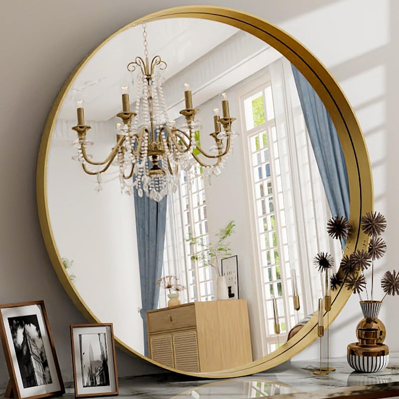 24 Inch Round Bathroom Mirror  Wall Mounted Circle Mirror with Metal Frame Modern Mirror Suitable for Bathroom Vanity Entryway Living Room Wall DecorGold