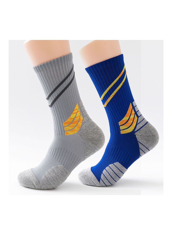 NIBEMINENT Men Cycling Socks Striped Elastic Breathable Anti-Slip Towel Bottom Running Basketball Sports Stockings Two Pairs 19*3*18cm - Image 1