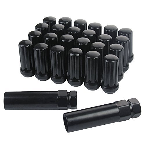 ZY Wheel 14mm x 1.5 Thread Size 51mm Long Set of 24pcs Small Diameter 7 Spline Drive Black Lug Nuts Closed End with 2 Keys - Image 1