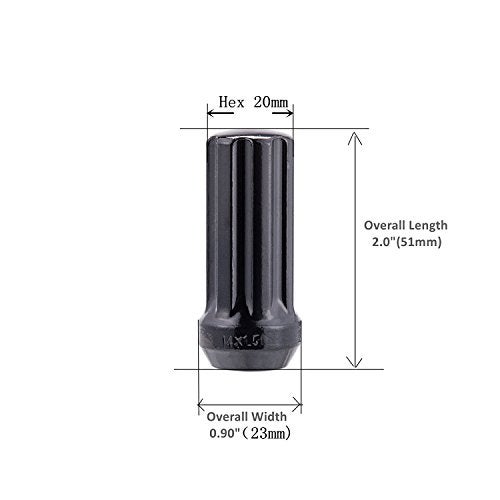 ZY Wheel 14mm x 1.5 Thread Size 51mm Long Set of 24pcs Small Diameter 7 Spline Drive Black Lug Nuts Closed End with 2 Keys - Image 3