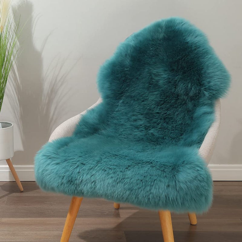LLB Genuine Sheepskin Area Rug Wool Rug Fur Carpet Fluffy Shaggy Fur Rug for Living Room Kids Bedroom Real Sheepskin Throw Lambskin Rugs Sofa Mat Chair Seat Covers Peacock Blue 2 x 3 ft Sheepskin