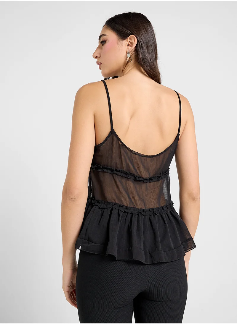 Ginger Sheer Ruffle Detail Tiered Cami Top